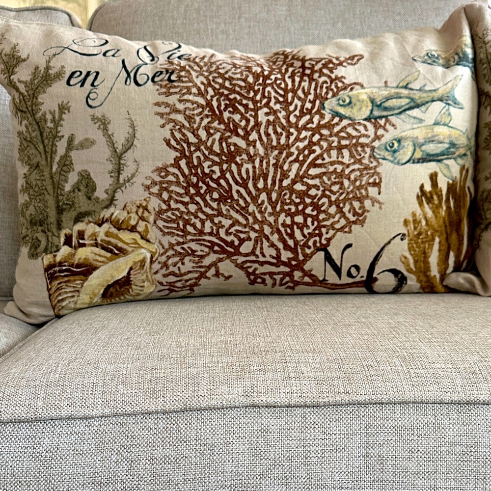 Pottery Barn Oceanic Coral and Fish Pillow